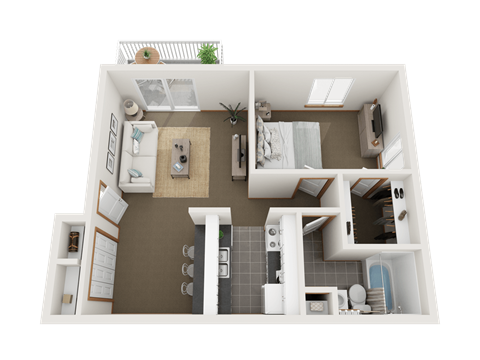 Floor plan for 1 bed, 1 bath, 632 sqft